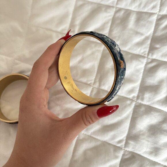 Lot Of 2 Handmade Bohemian Style Cuff Bangle Bracelet Art Blue Purple - Picture 6 of 8